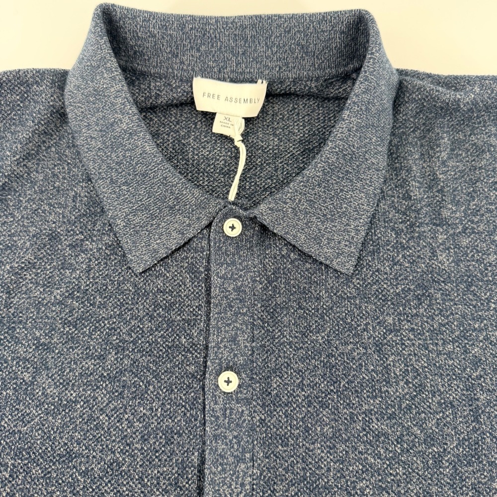 Free Assembly Mens  Blue Textured Knit Short Sleeve Button Down Sweater Polo-XL
